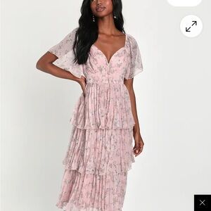 Lulu's Pink Floral Midi Dress